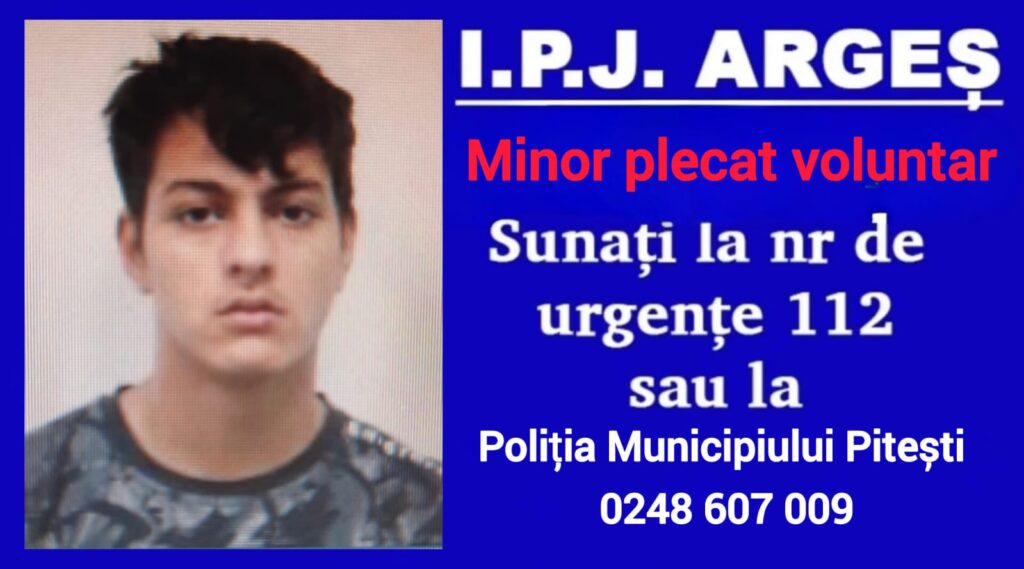 Polițiștii argeșeni caută un minor dispărut dintr-un centru familial din Pitești