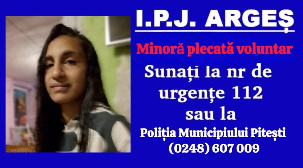 Ați văzut-o? Polițiștii argeșeni caută o minoră de 15 ani care a fugit de acasă