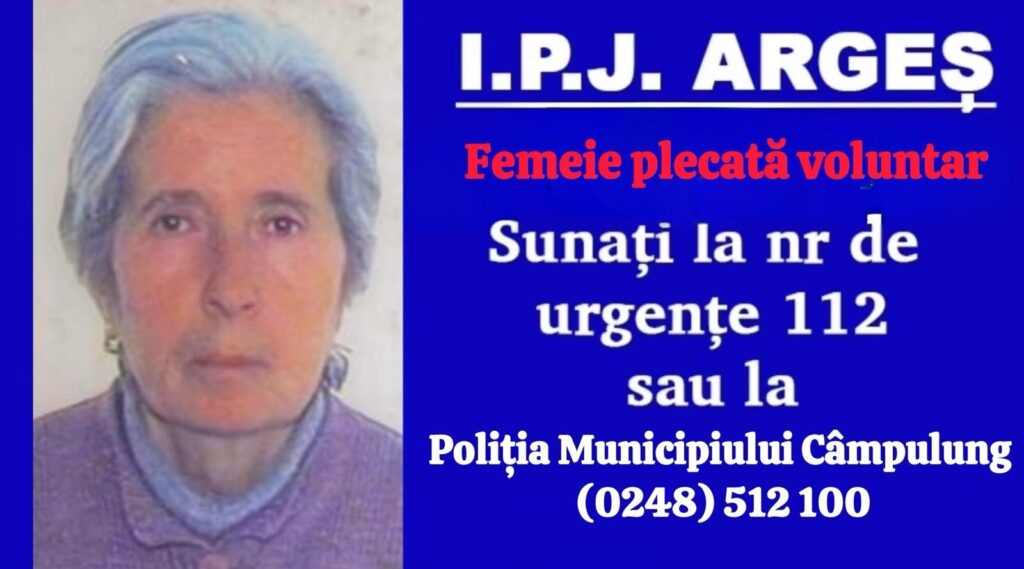 Alertă în Argeș! Polițiștii caută o femeie dispărută din comuna Mioarele