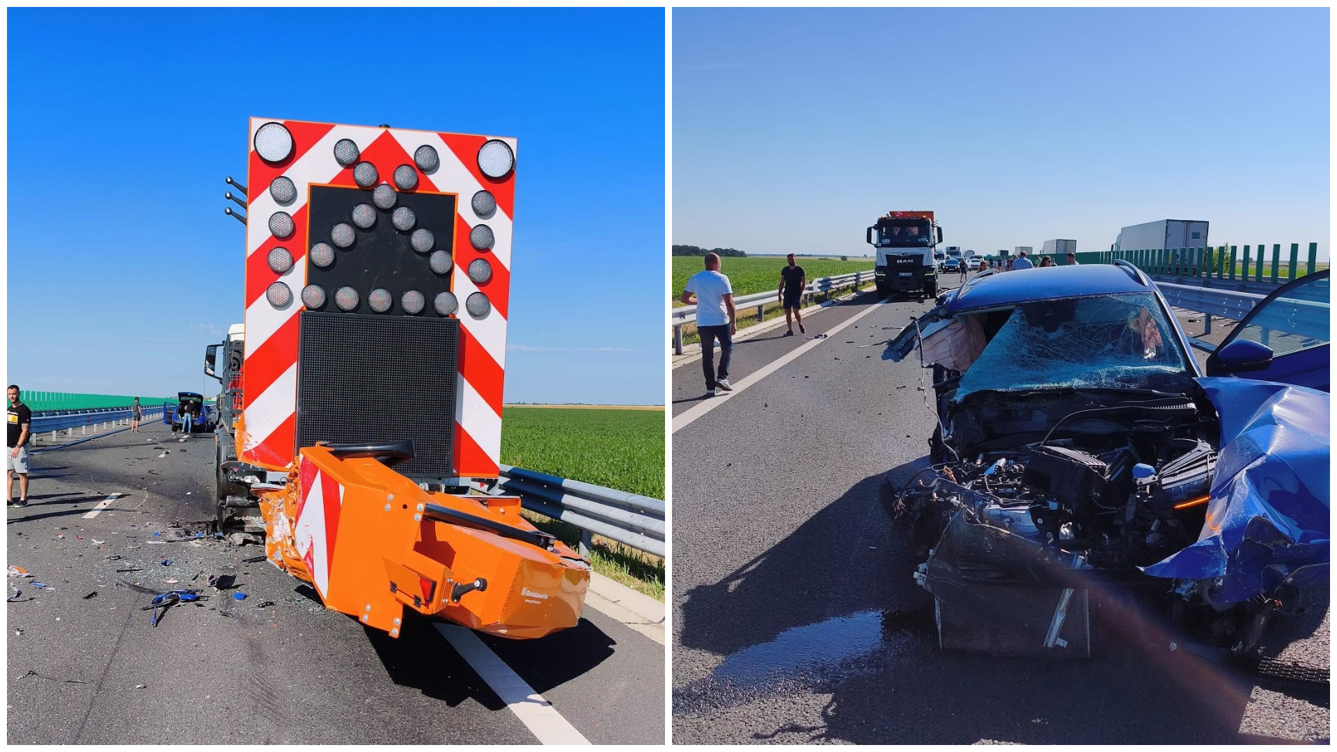 Impact violent pe Drumul Expres Craiova – Pitești! Un autoturism a izbit în plin o autospecială a drumarilor