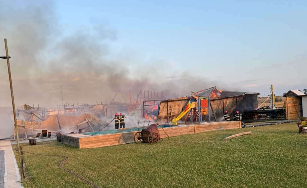 Incendiu violent în Albota! O magazie de furaje a fost mistuită de flăcări, iar un tânăr a suferit un atac de panică