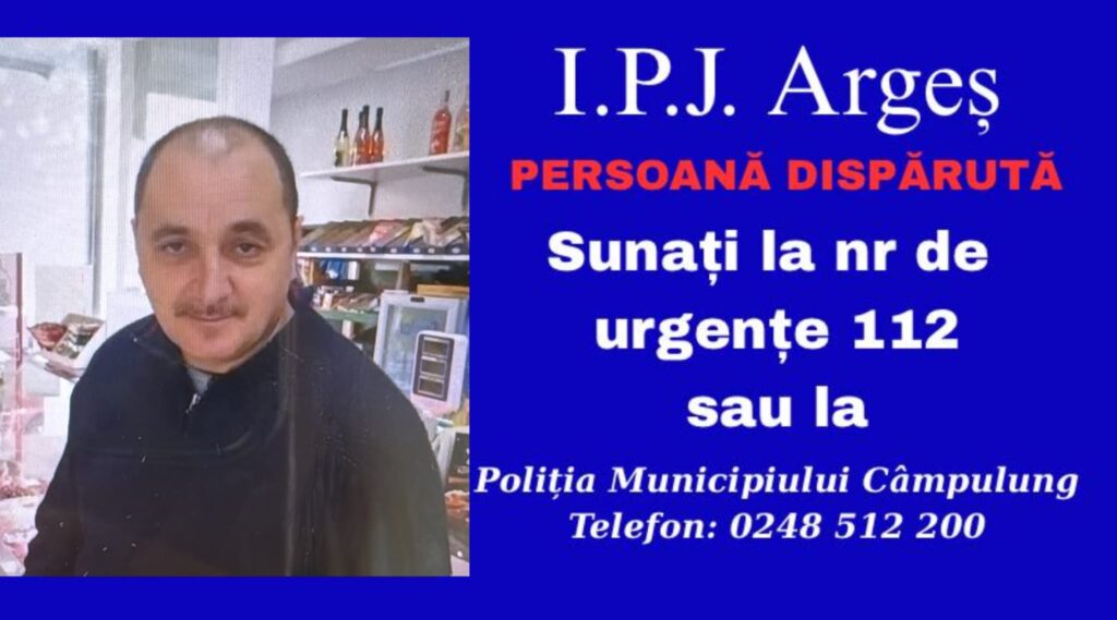 Bărbat de 54 de ani din Schitu Golești, căutat de poliție după ce a plecat voluntar de acasă