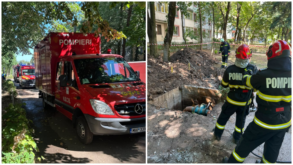 Conductă de gaz avariată în timpul unor lucrări, pe strada Constructorilor din Pitești