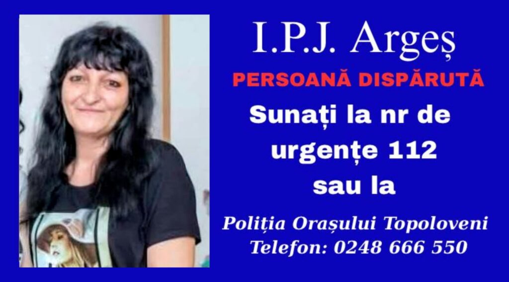 Femeie de 56 de ani din Topoloveni, căutată de poliție după ce a plecat voluntar de acasă