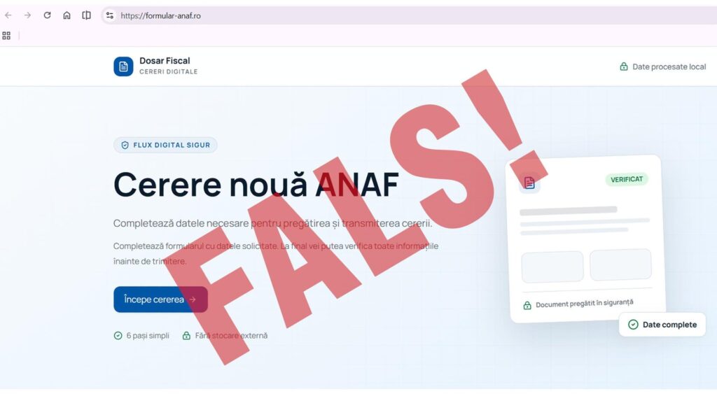 ANAF avertizează asupra site-urilor false care fură date personale